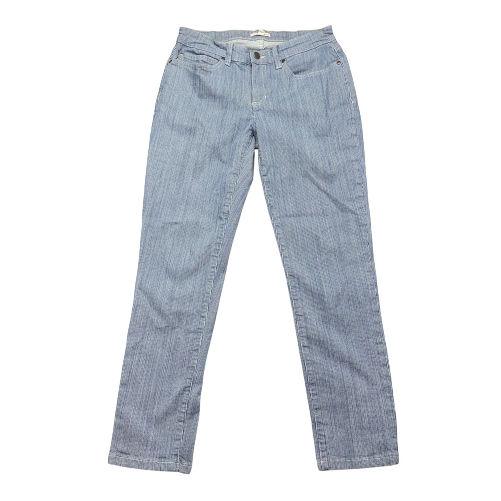 Eileen Fisher Jeans Womens 8 Blue Pinstripe Tencel Organic Cotton Slim Straight